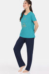 Rosaline Serenity Knit Cotton Pyjama Set - Viridian Green — thumbnail 2